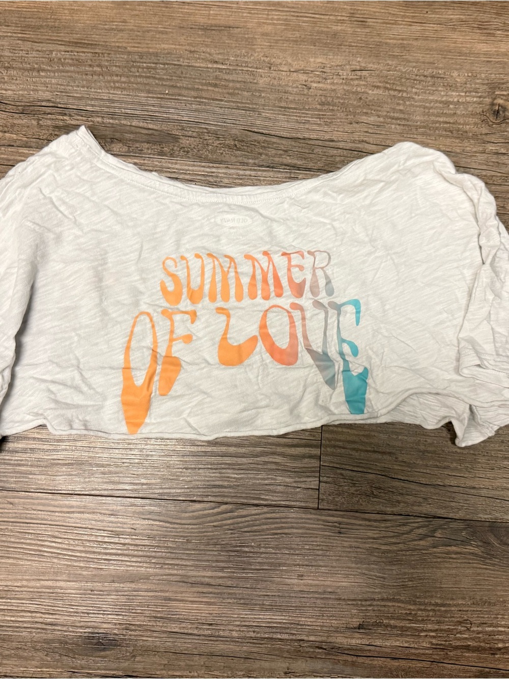 Old Navy White Crop Top with Orange & Teal Graphic